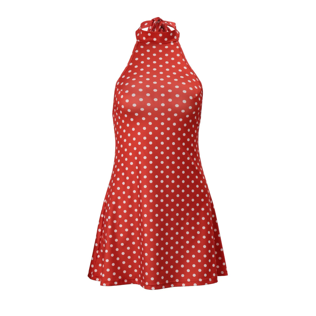 Mini Robe Femme Pois Élégante Épaules Dénudées Dos Nu Taille Haute Halter – Y2K Club & Soirée | Été