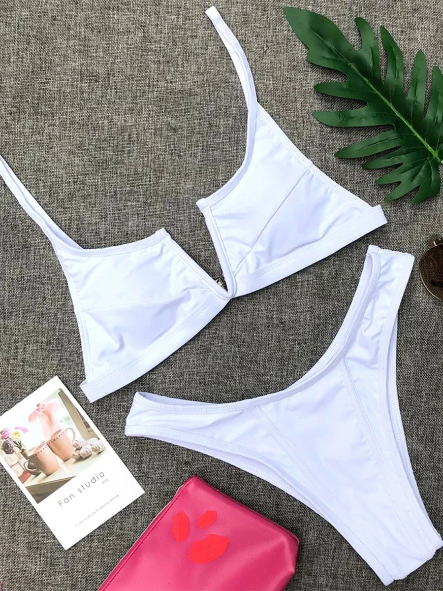 Bikini Femme 2 Pièces Denim Effet Jeans Tanga V Push-Up – Maillot de Bain Sexy Été & Plage