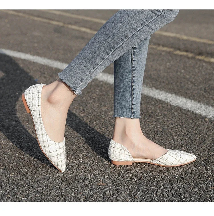 Ballerines Bout Pointu Flock Slip-on 2025 – Talon Plat Couleur Unie Tailles 31 à 46