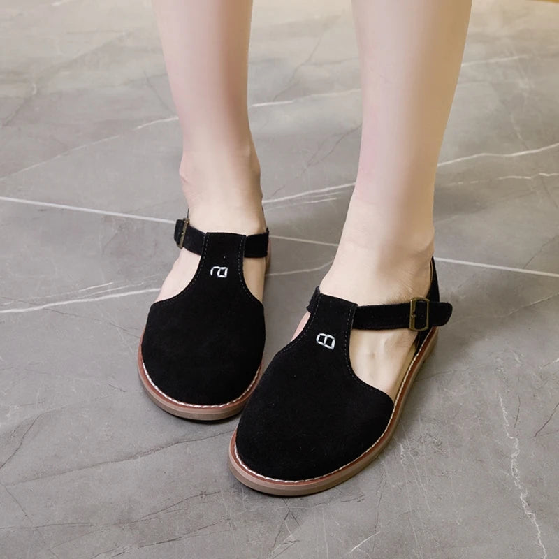 AIYUQI Sandales Cuir Véritable Retro Givré Baotou Romain 2026 – Hollow Flat Femme