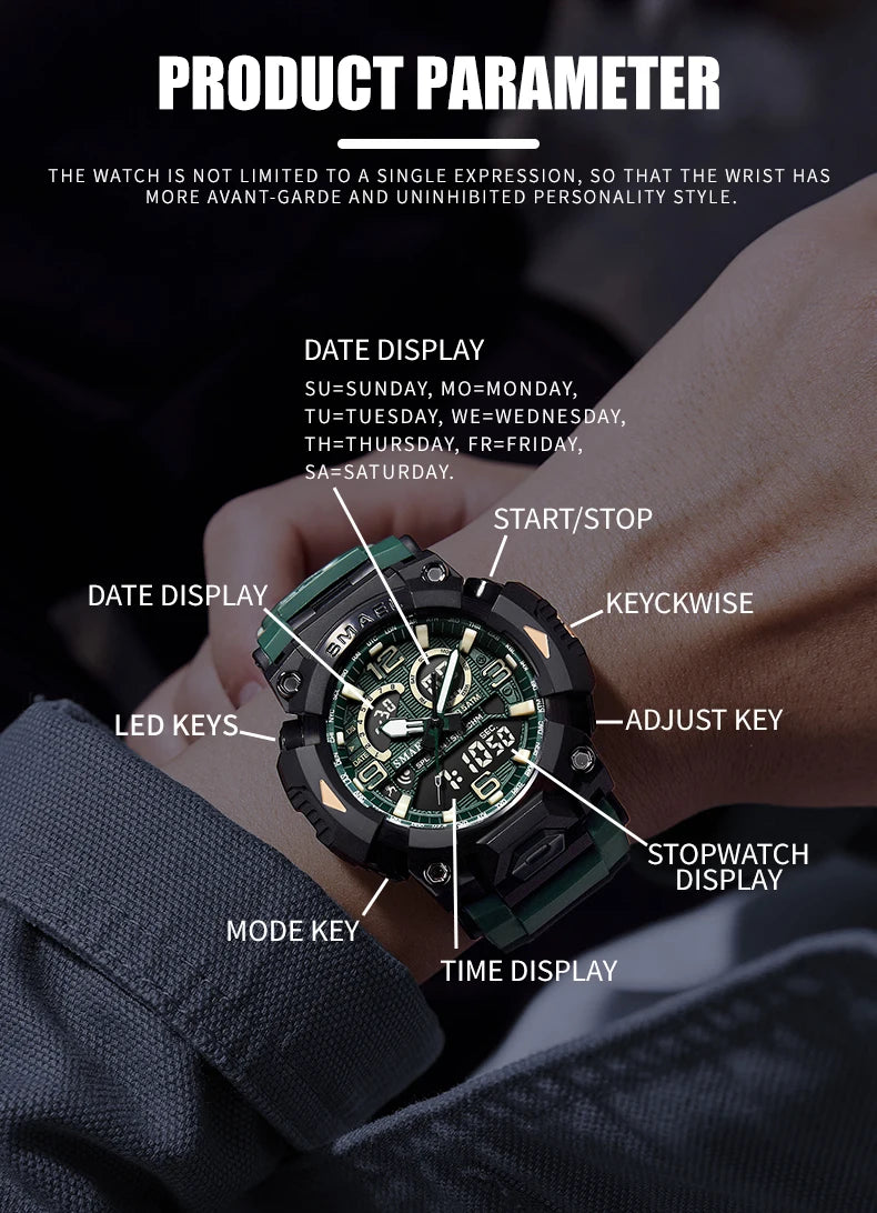 Montre Homme SMAEL 8099 Militaire Digital Sport – Étanche 50M LED Chronographe Antichoc