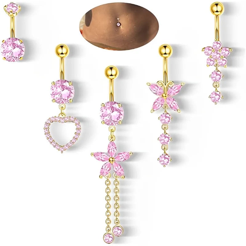 Piercing Nombril 14G Acier Chirurgical Fleur CZ Pendentif – Anneau Nombril Femme Premium & Hypoallergénique | Body Jewelry Élégant & Sécurisé