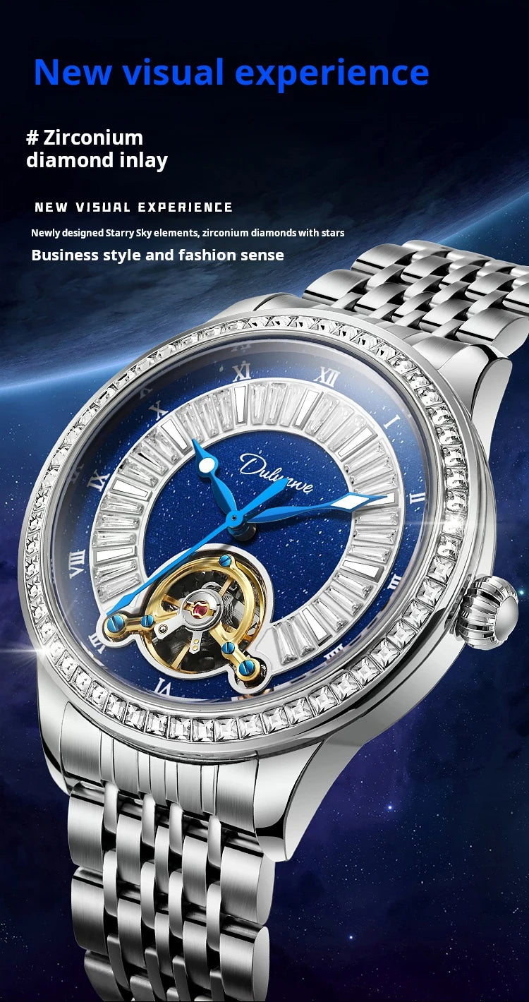 Montre Homme Tourbillon Automatique Mécanique – Cadran Strass Lumineux Sport Étanche Acier