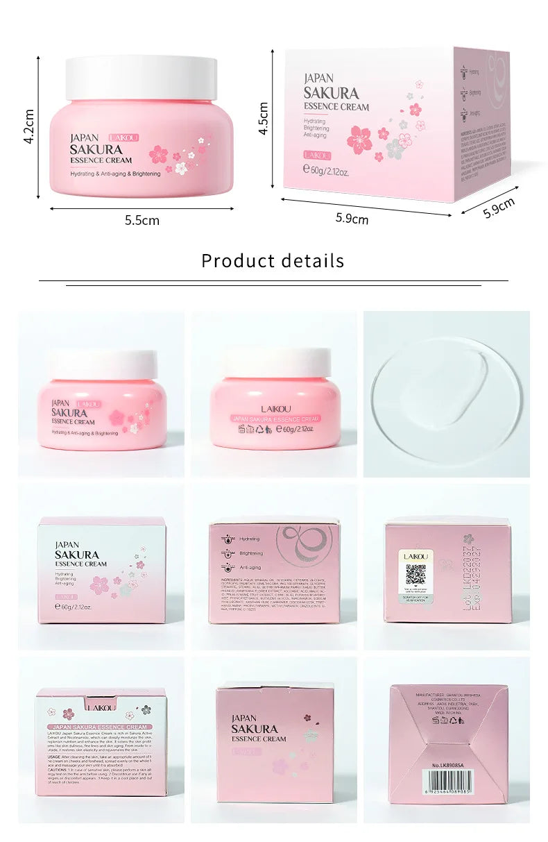 Crème Visage Sakura Laikou 60g – Fleur de Cerisier Hydratante Anti-Rides Anti-Âge Éclat