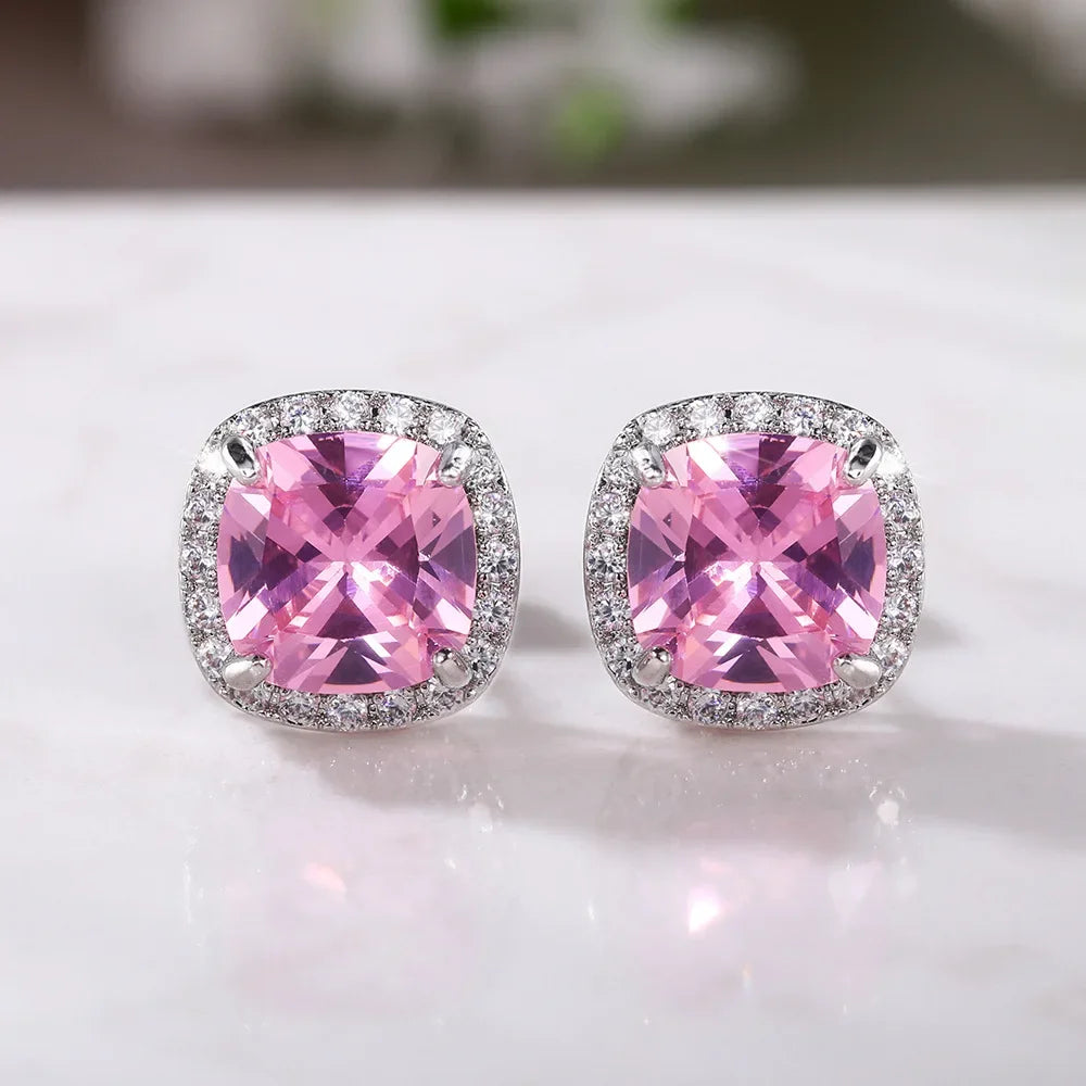 Ohrringe Zirkonia Rosa Koreanisches Silber 2026 – Ohrstecker Luxus Mode Schmuck Geschenk Frau