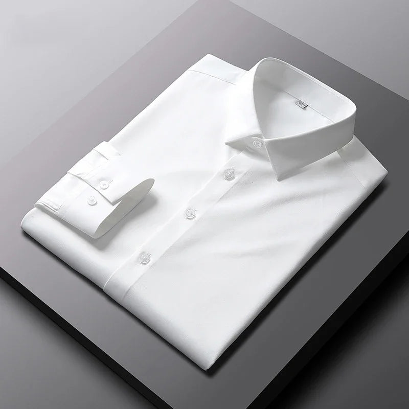 Chemise Homme Manches Longues Infroissable – Couleur Unie Casual Business Anti-Plis