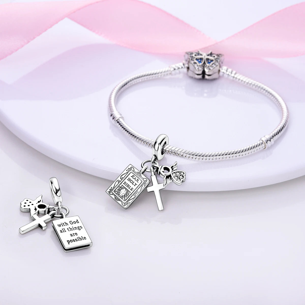 Charm Argent 925 Pendentif Croix, Ange, Pyramide & Pharaon – Breloque Spirituelle & Symbolique DIY | Compatible Bracelet Original | Bijou Personnalisé