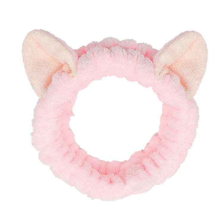 Bandeau Maquillage Oreilles de Lapin Coral Fleece – Élastique Doux | Soin Visage & Coiffure Fille