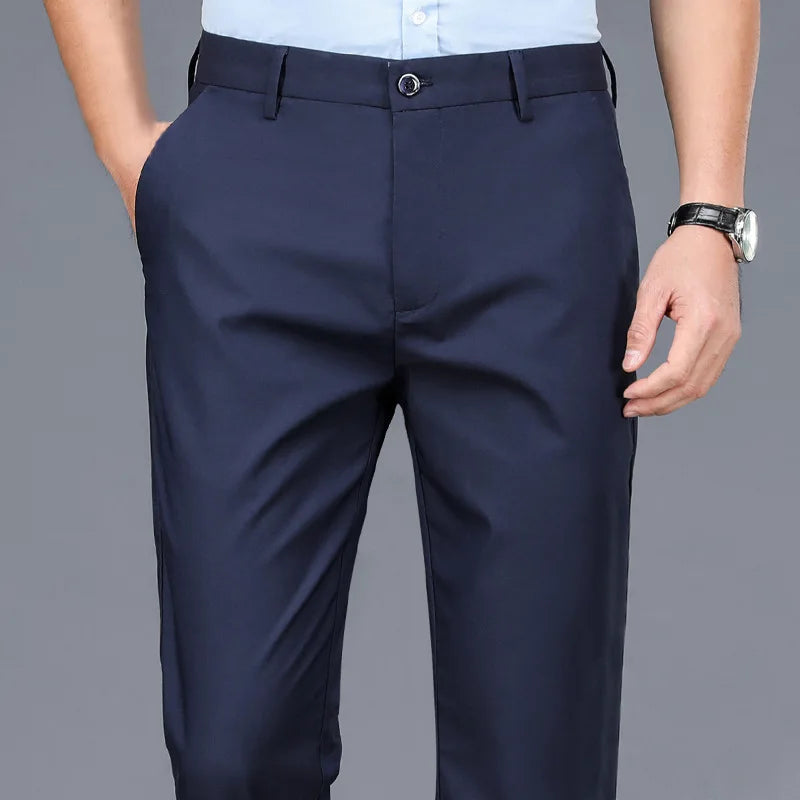 Pantalon Homme Stretch Slim Couleur Unie – Smart Casual Séchage Rapide Bureau Style Coréen Droit Printemps Automne | Mode Homme Premium