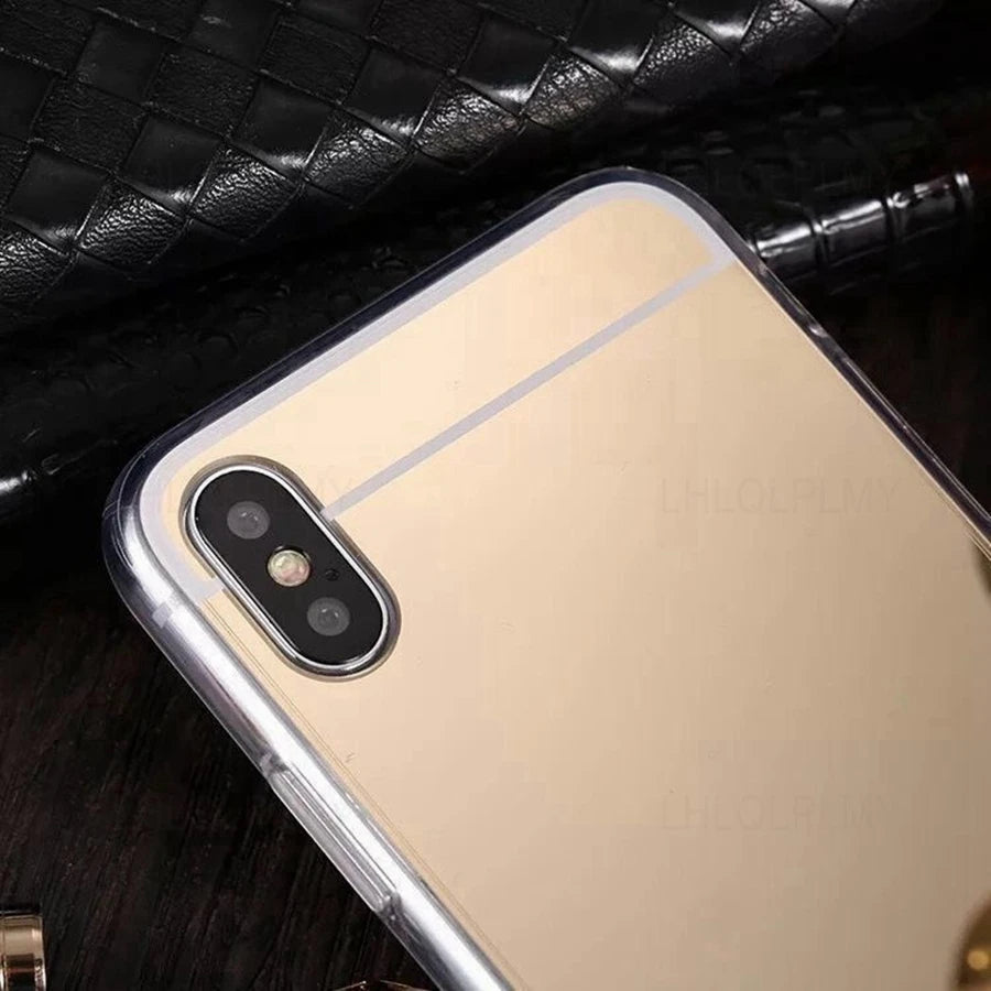 Coque Silicone Miroir Maquillage Bling iPhone – Compatible 7 8 X XR XS 11 12 13 14 15 Pro Max | Protection TPU