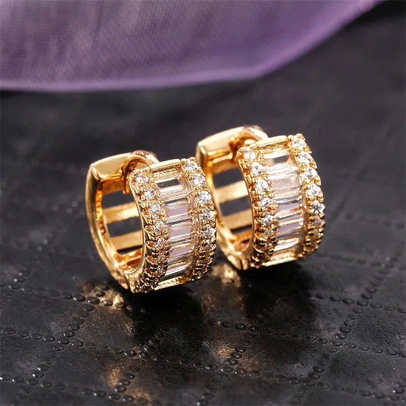 Créoles Luxe Pavées Zircon Couleur Or — Boucles d'Oreilles Femme Élégantes