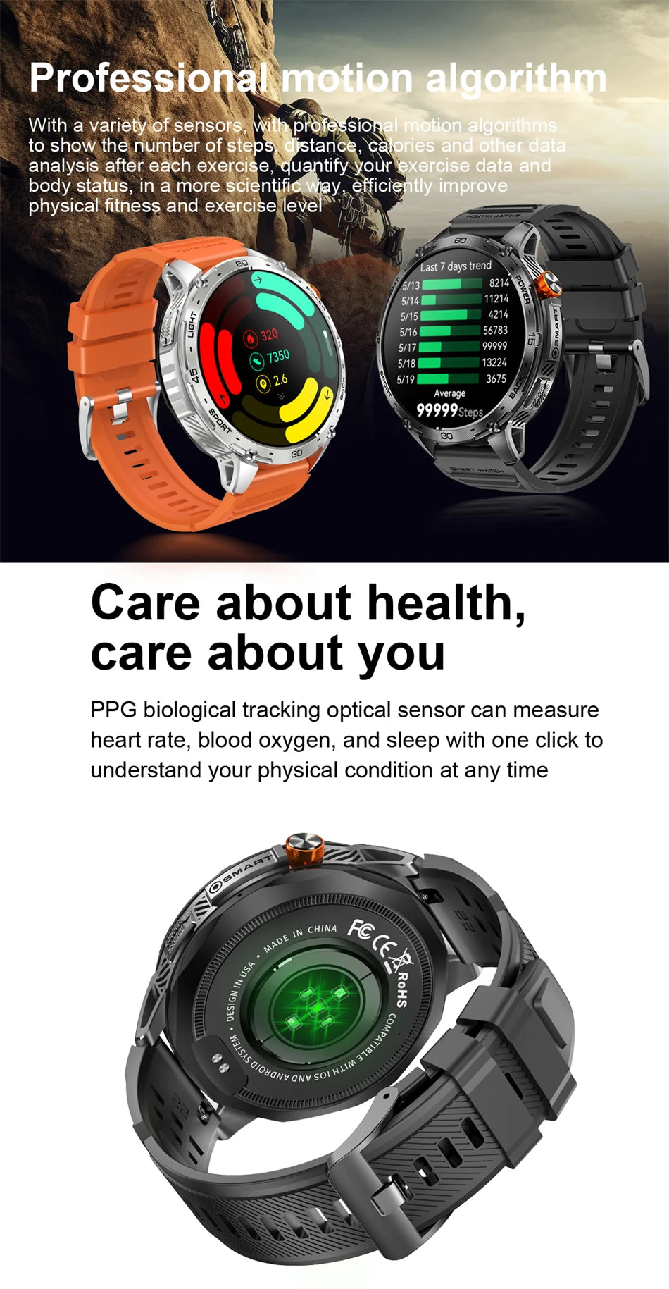 Smartwatch Homme 2026 Écran AMOLED 1.75" Ultra HD – Batterie 730mAh Bluetooth Appel Sport Android iOS