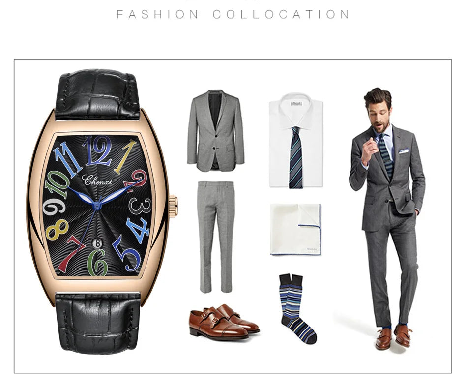 Montre Homme Bracelet Cuir Luxe Fashion Lumineux Quartz Calendrier Étanche Élégante Intemporelle | Montre Homme Cuir Luxe Fashion Lumineux Premium