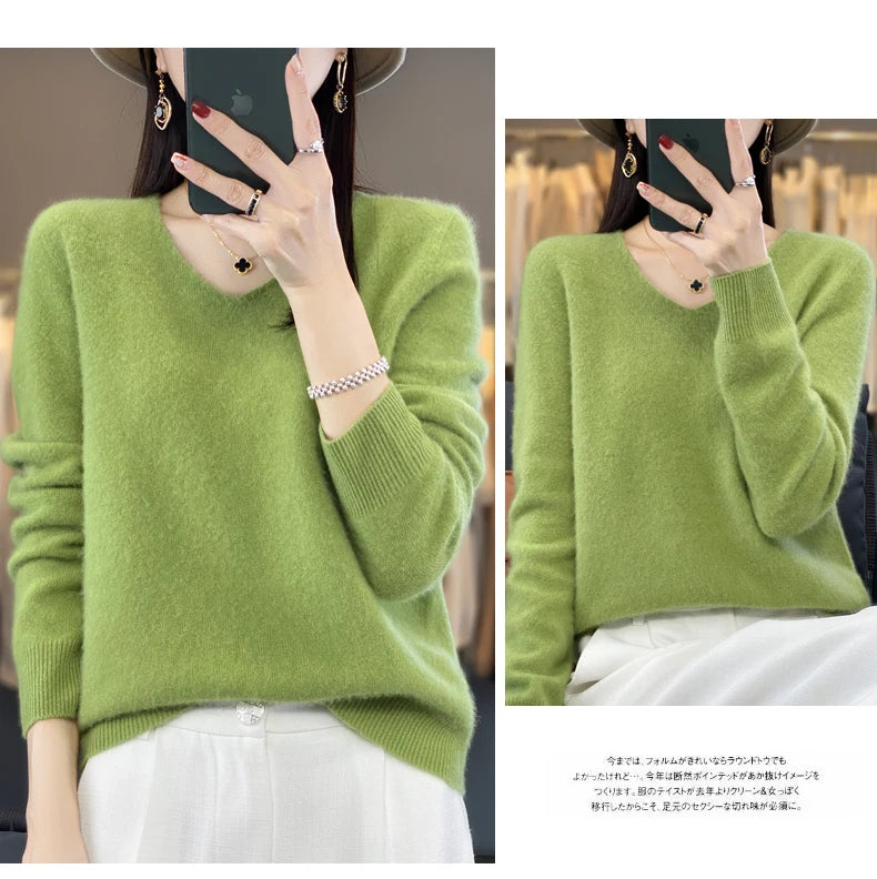 Kaschmirpullover 100% Wolle V-Ausschnitt Damen - Strick Casual Korean Fashion Herbst Winter