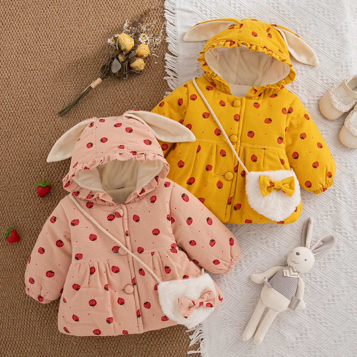 Veste Bébé Fille Hiver à Capuche – Manteau Chaud Épais Mignon 9 Mois à 3 Ans