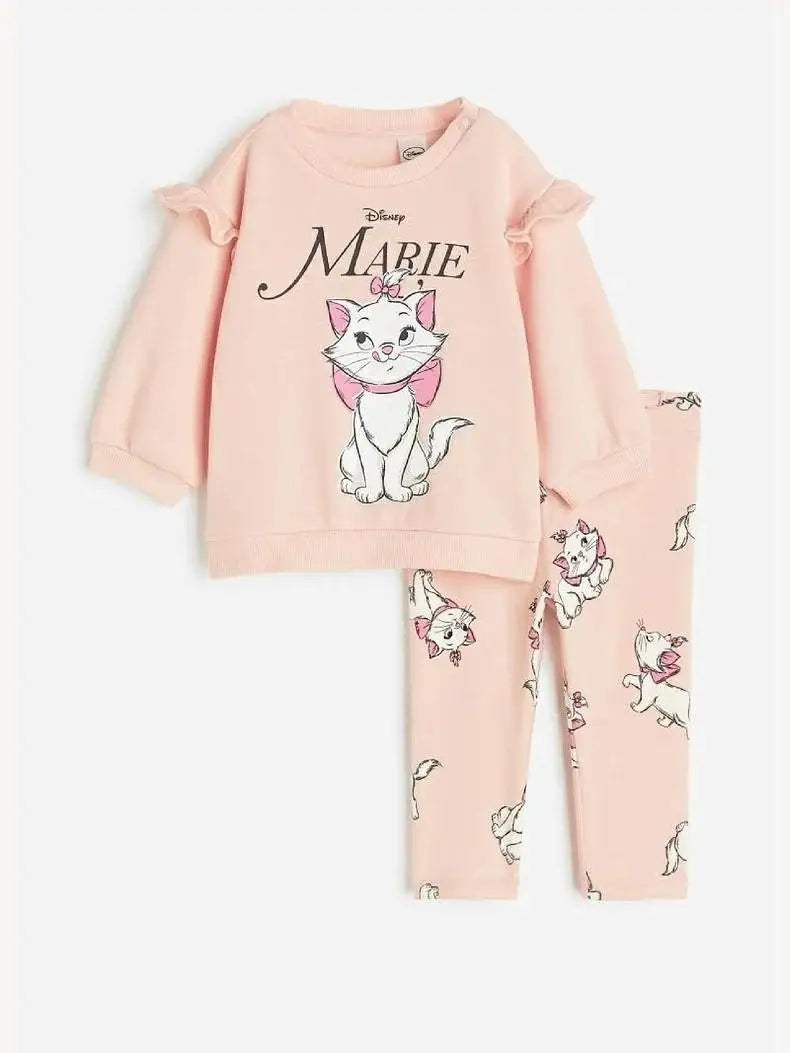 Ensemble 2 Pièces Fille Sweatshirt + Pantalon Imprimé Cartoon – Tenue Automne Hiver 1-6 Ans