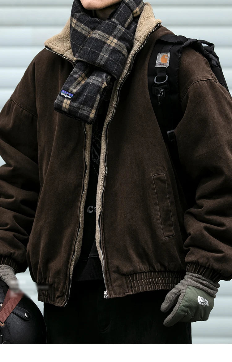 Vintage Japanische Herren Fleecejacke Winter Dick Loose – Koreanischer Streetwear-Paar-Trend Warm | Herren- & Damenmode