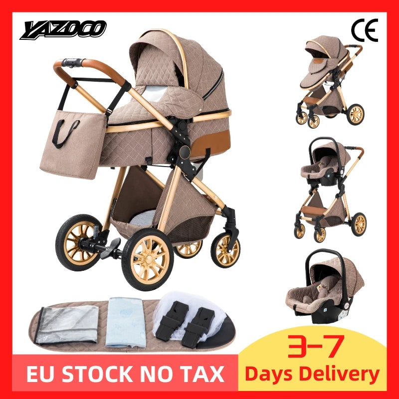 Poussette Bébé 3 en 1 Pliable Aluminium – Haute Vue, Nacelle & Siège, Voyage Compact | Nouveau-Né & Nourrisson