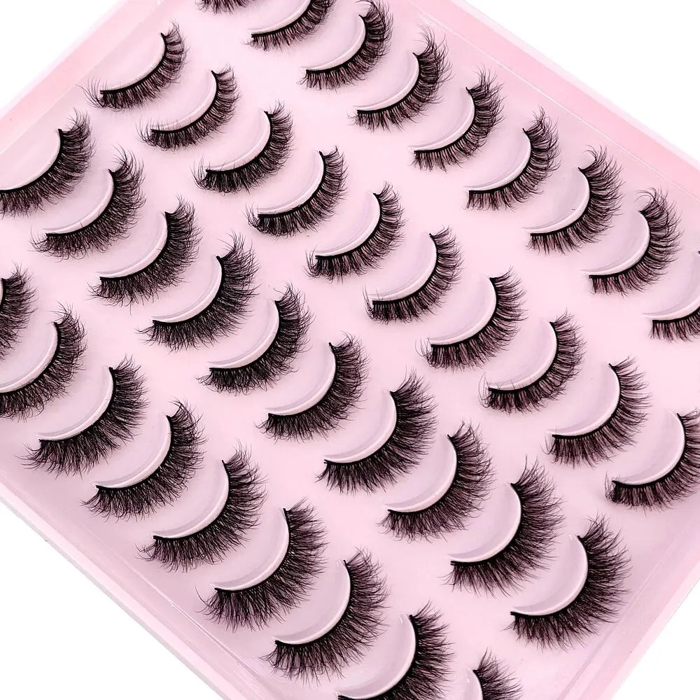 Lot 20 Paires Faux Cils Naturels 3D Vison – Extension Cils Longue Tenue | Maquillage Regard Envoûtant