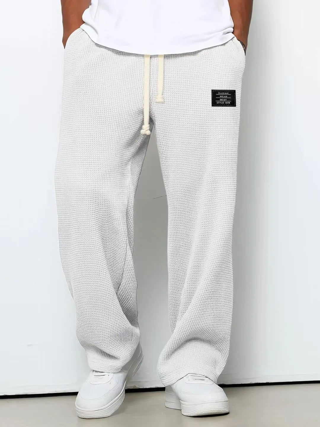 Jogging Hose Herren Waffelstoff Gerader Schnitt Loose Stretch Mikro-Rebound Sport Casual Trendy Frühling Herbst Bequem – Trainingshose Waffle Premium | Herrenmode Sport Premium