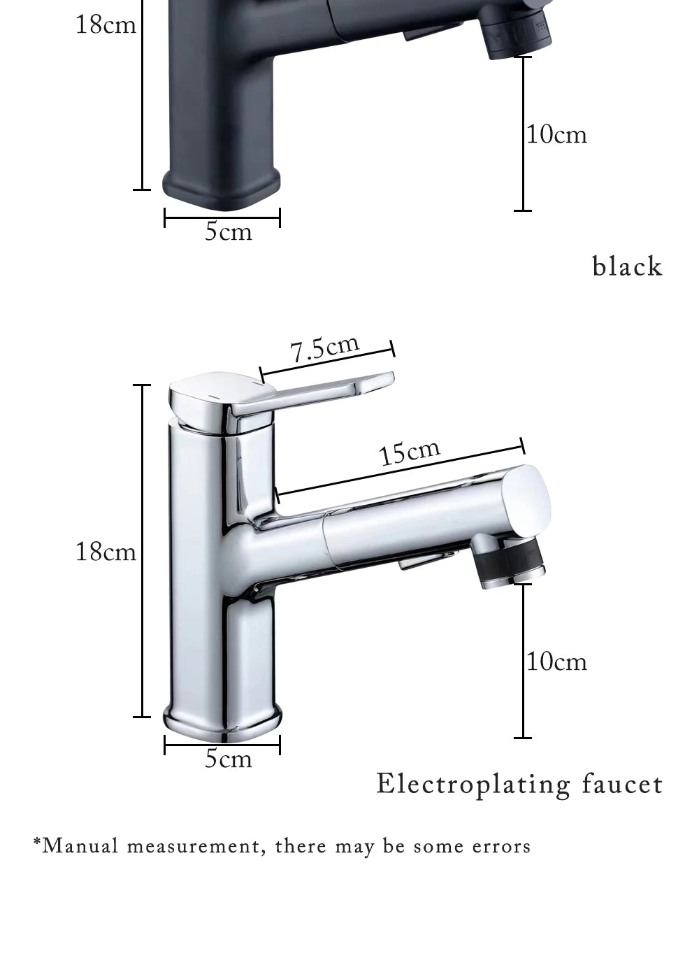 DQOK Robinet Lavabo Extractible Chrome & Noir – Laiton, Douchette Escamotable, Mitigeur Moderne | Vasque Salle de Bain