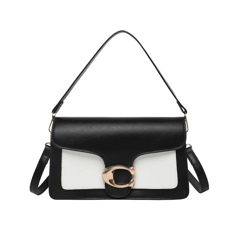 Sac Bandoulière Femme Chaîne Métal Logo – Pochette Crossbody Couleur Unie Fermeture Magnétique