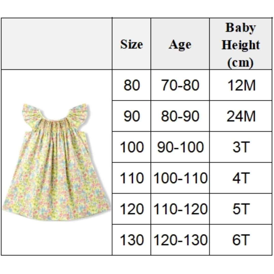 Robe Été Fille Fleurie Smockée Manches Volantes – Tenue Quotidienne Adorable 1-6 Ans