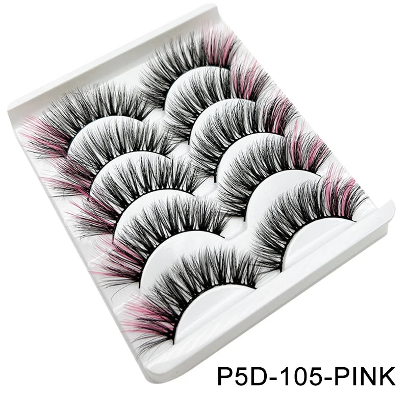 Faux Cils 3D Mink Colorés – Lot 5 Paires Fluffy | Rose, Bleu, Rouge | Maquillage Festif