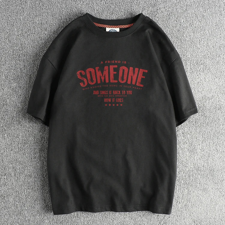 T-Shirt Homme Été Style Américain Rétro Manches Courtes Col Rond Lettres Imprimées 100% Coton Washed Vintage Loose Casual – Tee Streetwear Tendance | Mode Homme Premium