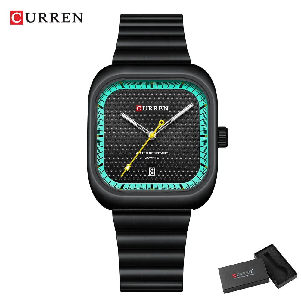 Montre Homme CURREN Carrée Business Quartz – Bracelet Acier Inoxydable Date Automatique
