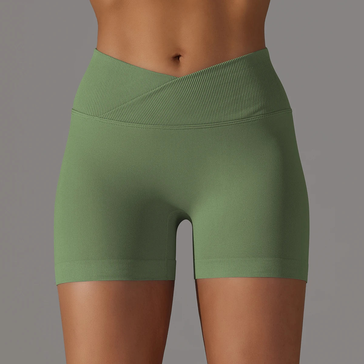 Short Yoga Femme Taille Haute Croisée Gainant Fessier Gym Running Fitness – Short Sport Sculptant Élastique | Mode Athleisure