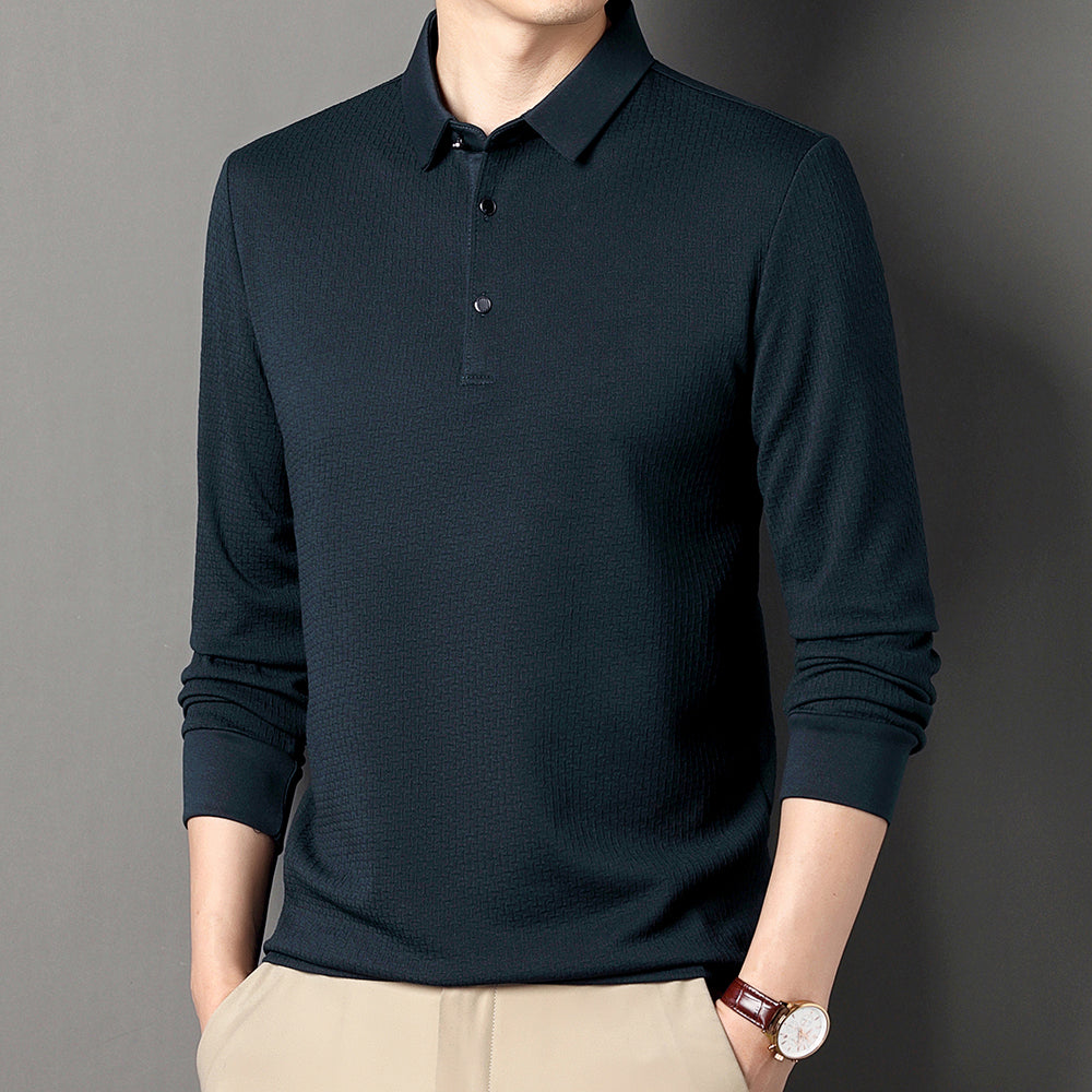 Polo Homme Manches Longues Ajourné Respirant Business Fashion Golf Élégant Grande Taille 4XL Intemporel Confortable – Polo Ajourné Premium Manches Longues Golf | Mode Homme Business Golf Premium