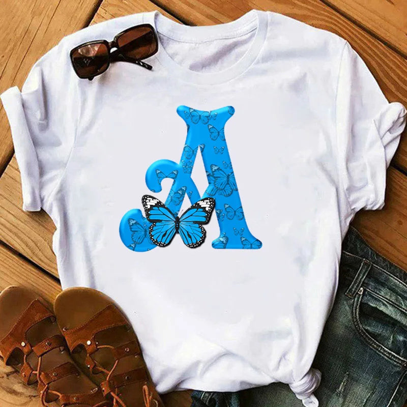 T-Shirt Oversize Femme Imprimé Papillon & Lettres Manches Courtes – Style Harajuku Graphic | Tendance Été