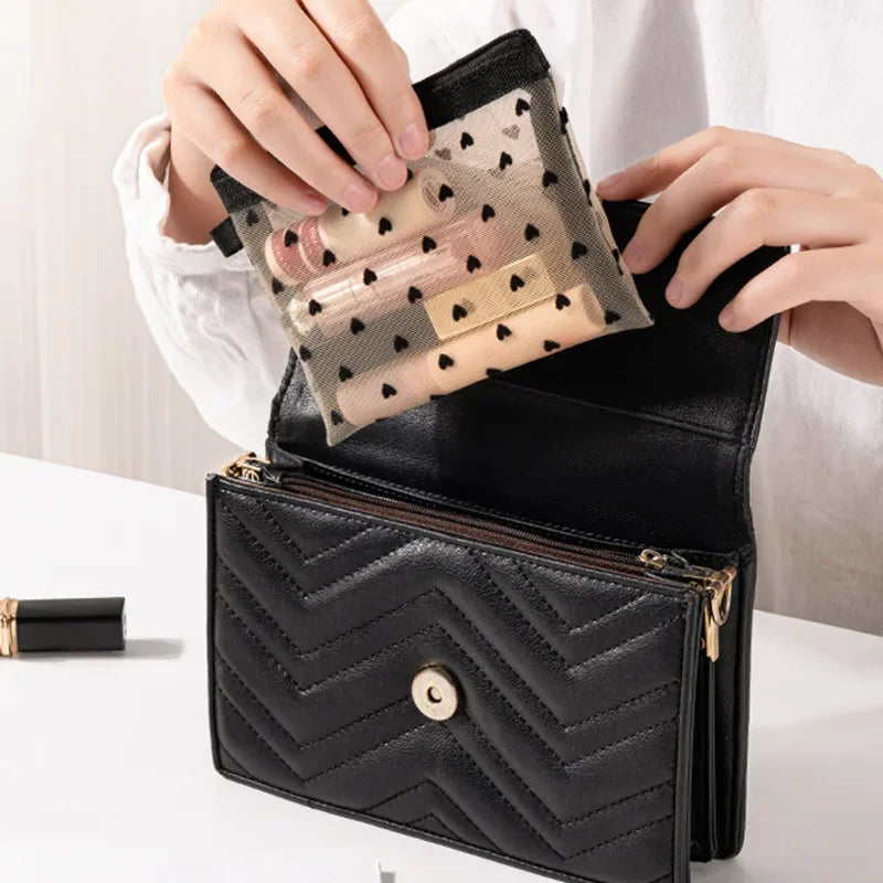 Mini Trousse Maquillage Transparente Cœur – Pochette Cosmétique Portable