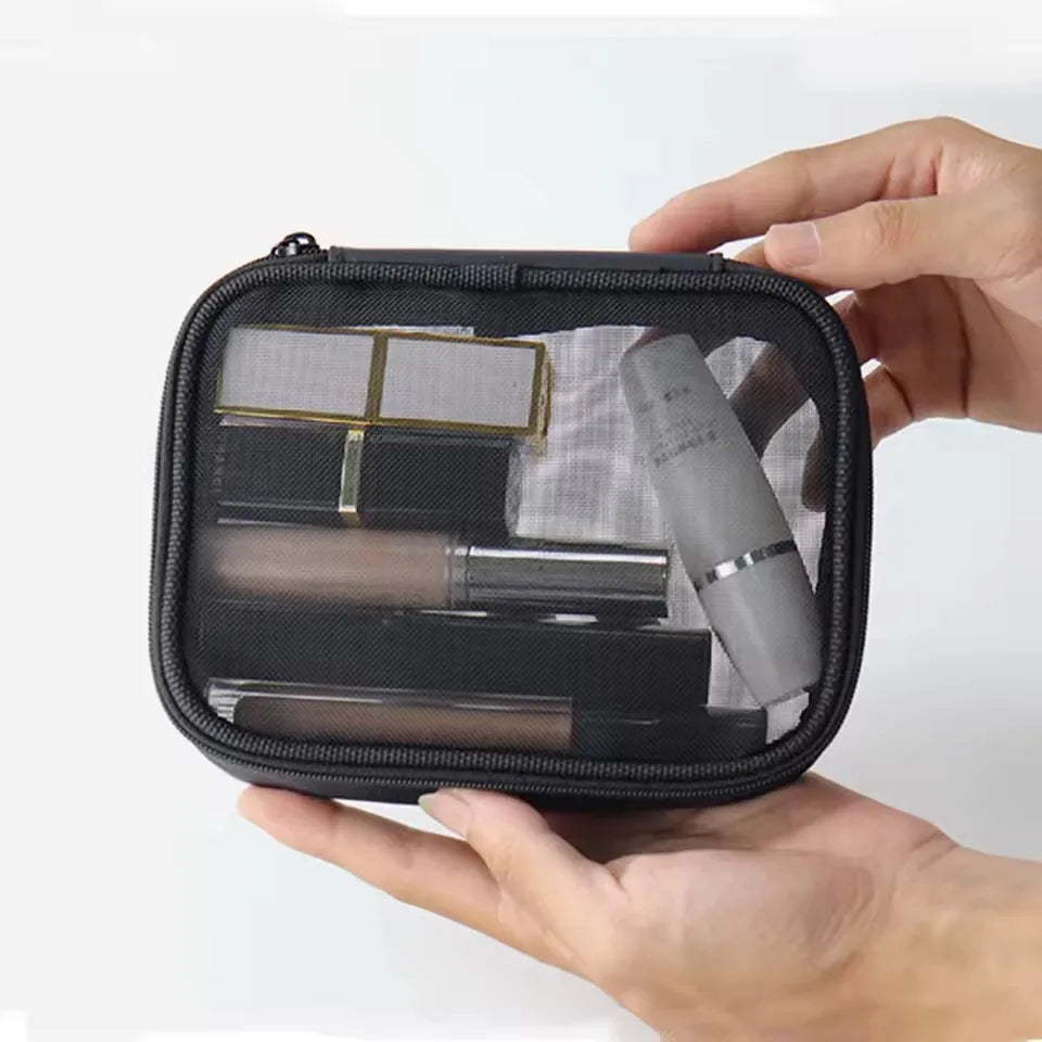 Trousse Maquillage Filet Noir Voyage – Fermeture Éclair | Organisateur Cosmétique Portable