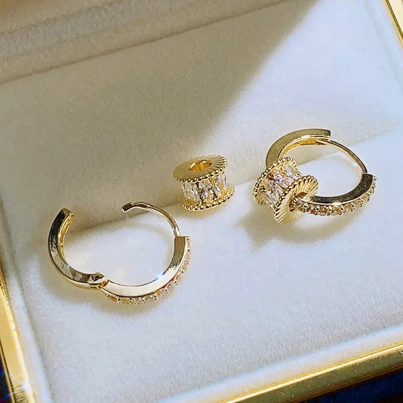 Créoles Luxe Pavées Zircon Couleur Or — Boucles d'Oreilles Femme Élégantes