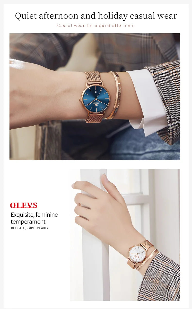 OLEVS Damenuhr Quarz Wasserdicht Luxus Edelstahl Roségold Elegant Geschenkbox Inklusive | OLEVS Damen Luxus Roségold Premium Uhr