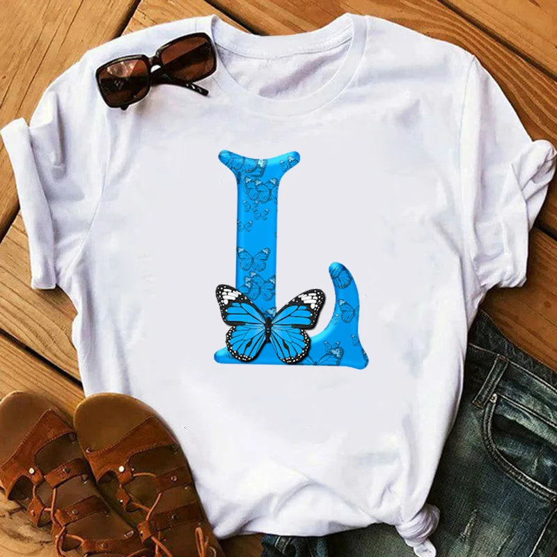 T-Shirt Oversize Femme Imprimé Papillon & Lettres Manches Courtes – Style Harajuku Graphic | Tendance Été