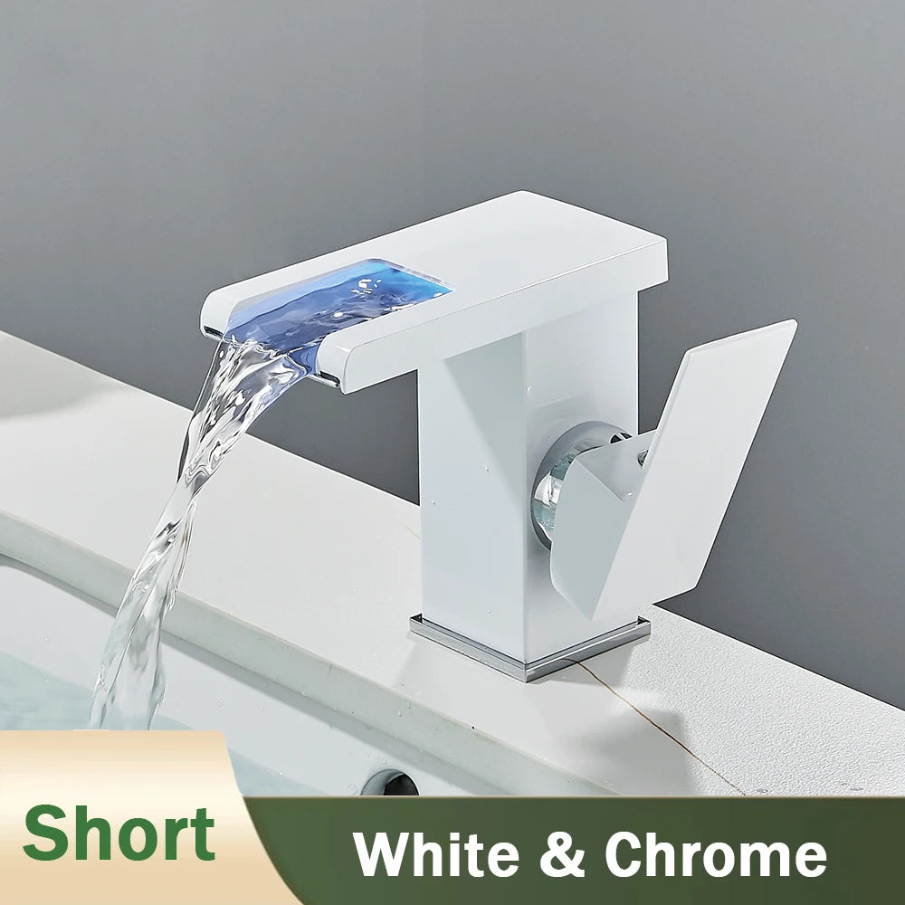 Rozin Robinet Lavabo Noir LED Cascade Hydroélectrique – Mitigeur Eau Chaude & Froide, Lumière LED Automatique | Vasque Design