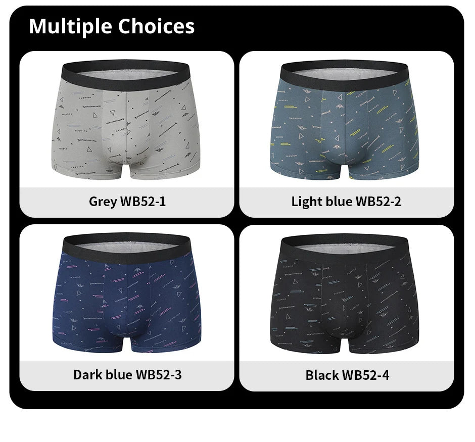 Pack 4 Boxers Homme Imprimés Taille US/EU Confortables Fashion Slip Short de Bain Oversize Sous-Vêtements Premium Multicolore – Pack 4 Boxers Premium Imprimés | Mode Homme Sous-Vêtements Premium