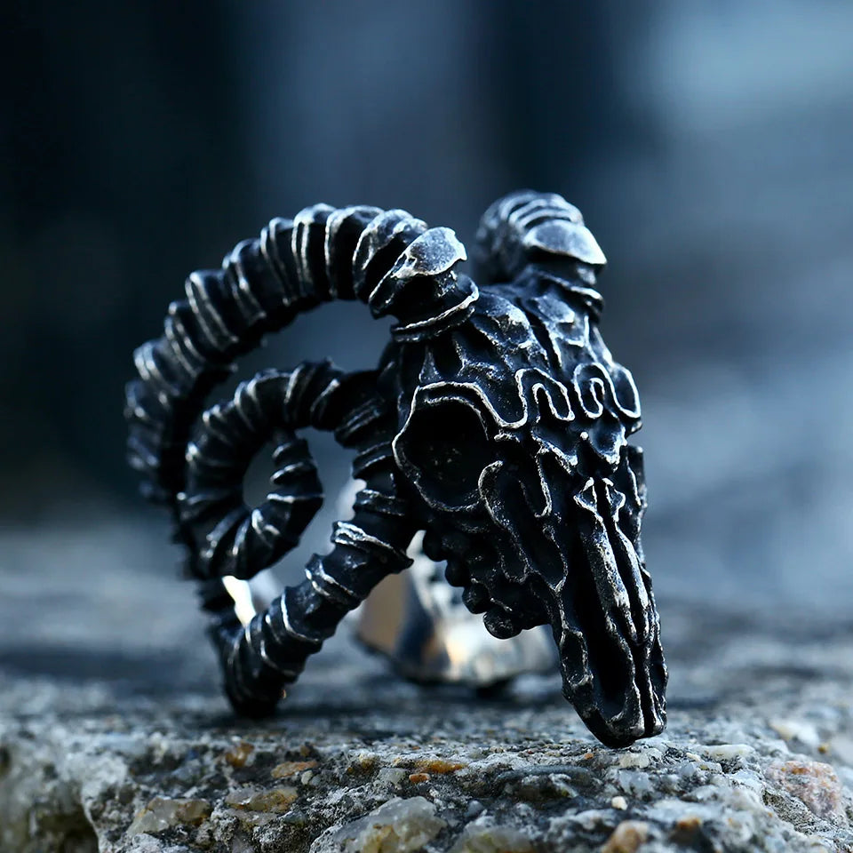 Bague Viking Tête de Bélier Acier Inoxydable 316L — Bijou Homme Vintage Ajustable