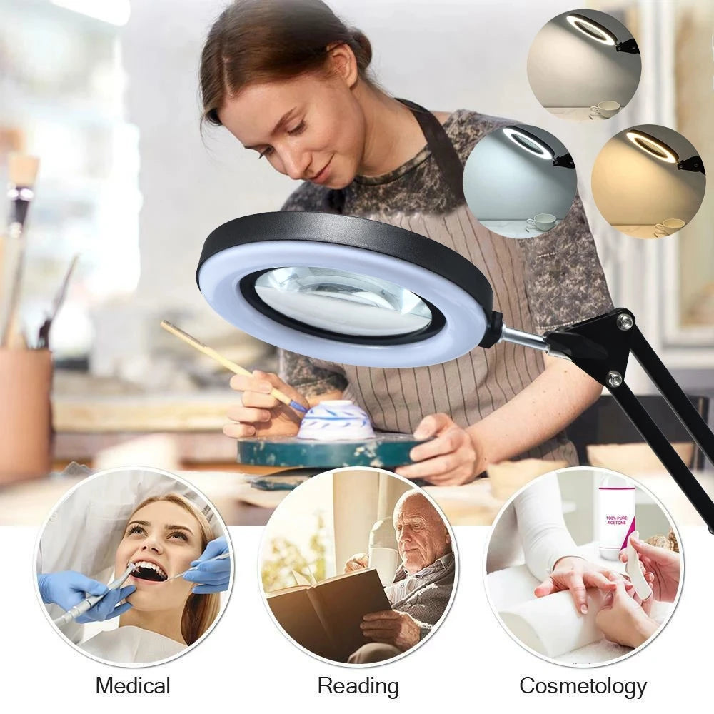 Loupe Lumineuse 72 LED USB 8X/10X – 3 Couleurs LED | Soin Beauté, Esthétique & Atelier | Lampe Loupe Professionnelle