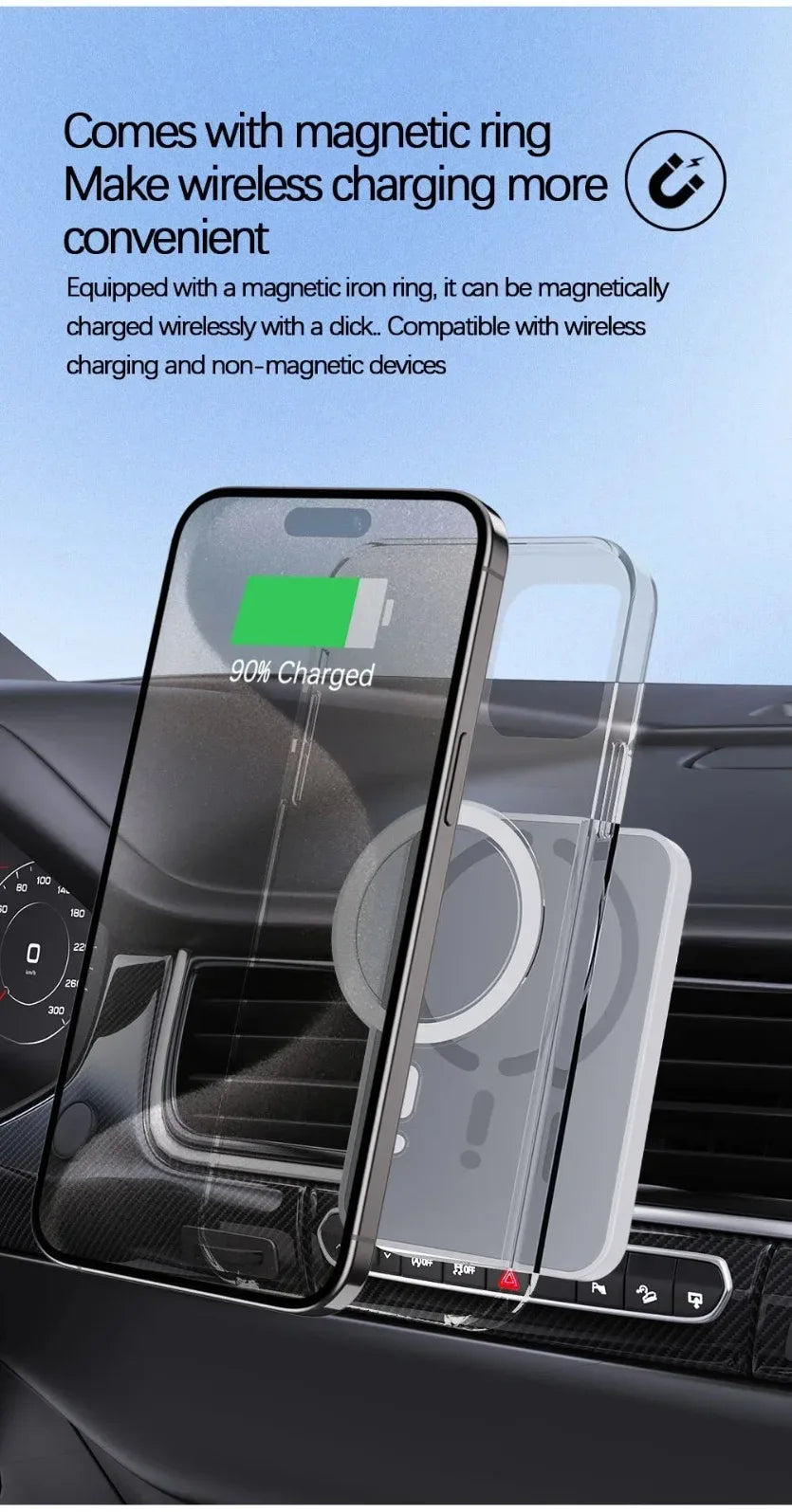 VIKEFON Chargeur Voiture 15W Magnétique Air Vent – Support Magsafe iPhone 17-12 Pro Max