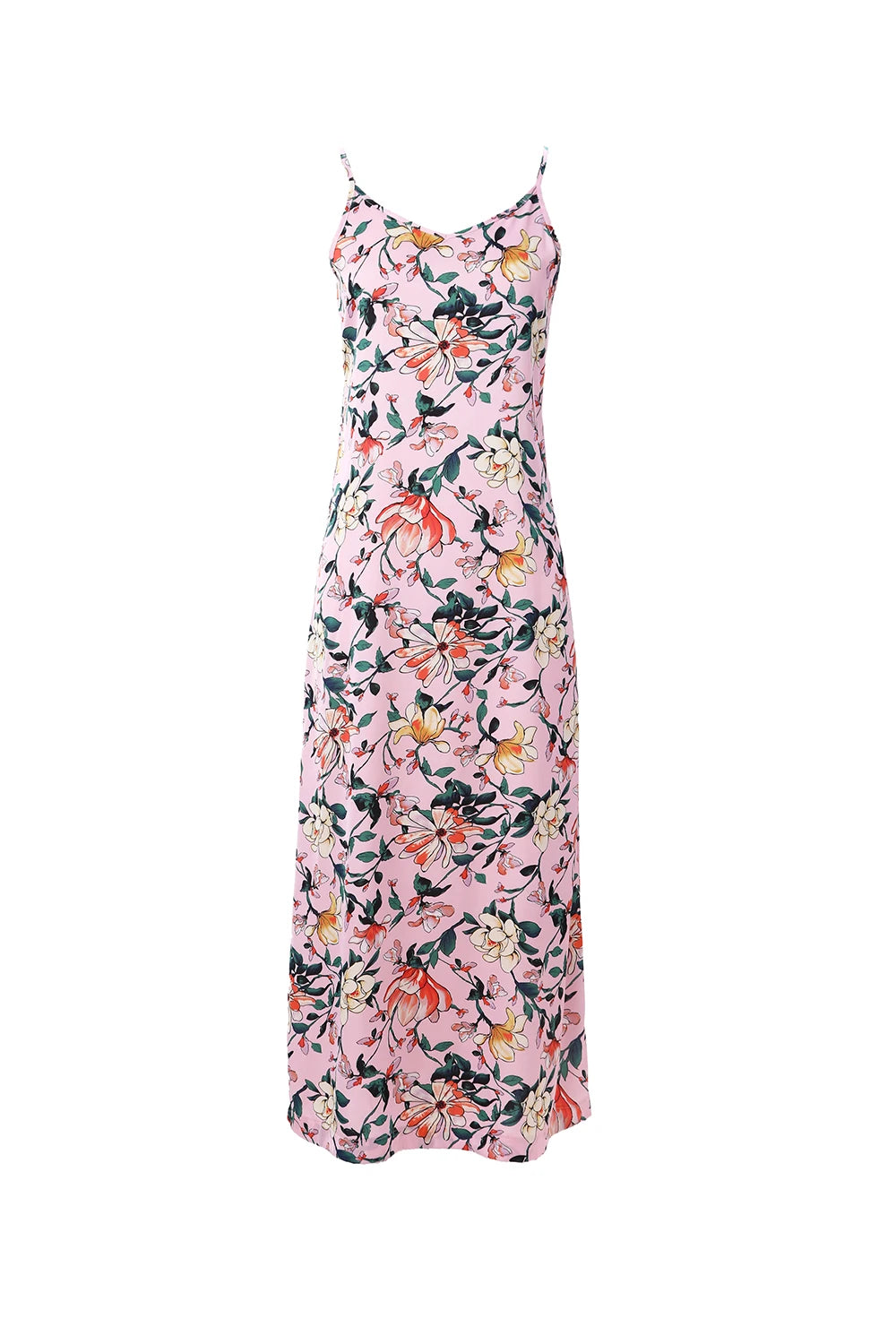 Robe Slip Satin Fleurie Rose Poudré Femme – Pull Tricoté Col V Élégant Jupe Printemps Été | AP 2025