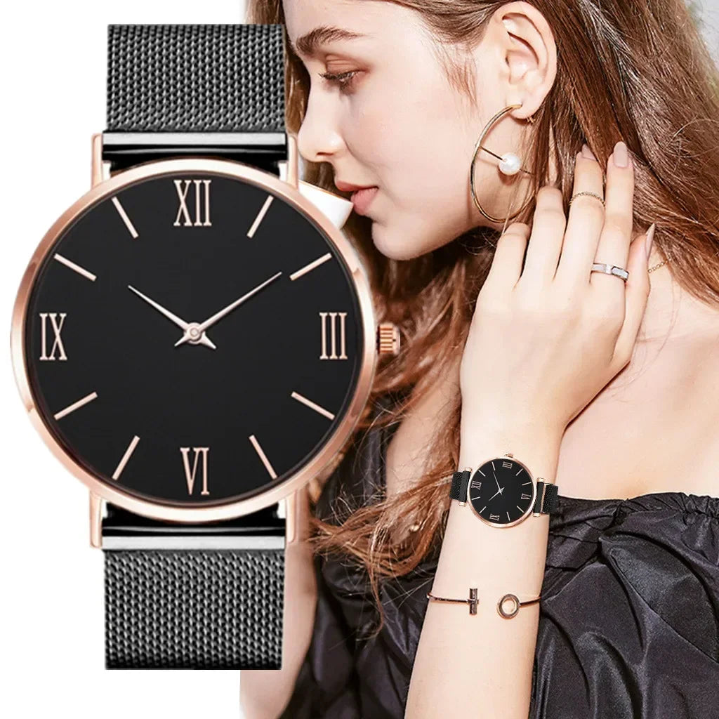 Montre Femme Luxe Quartz Analogique Bracelet Maille Métal – Simple Élégante Fashion Casual