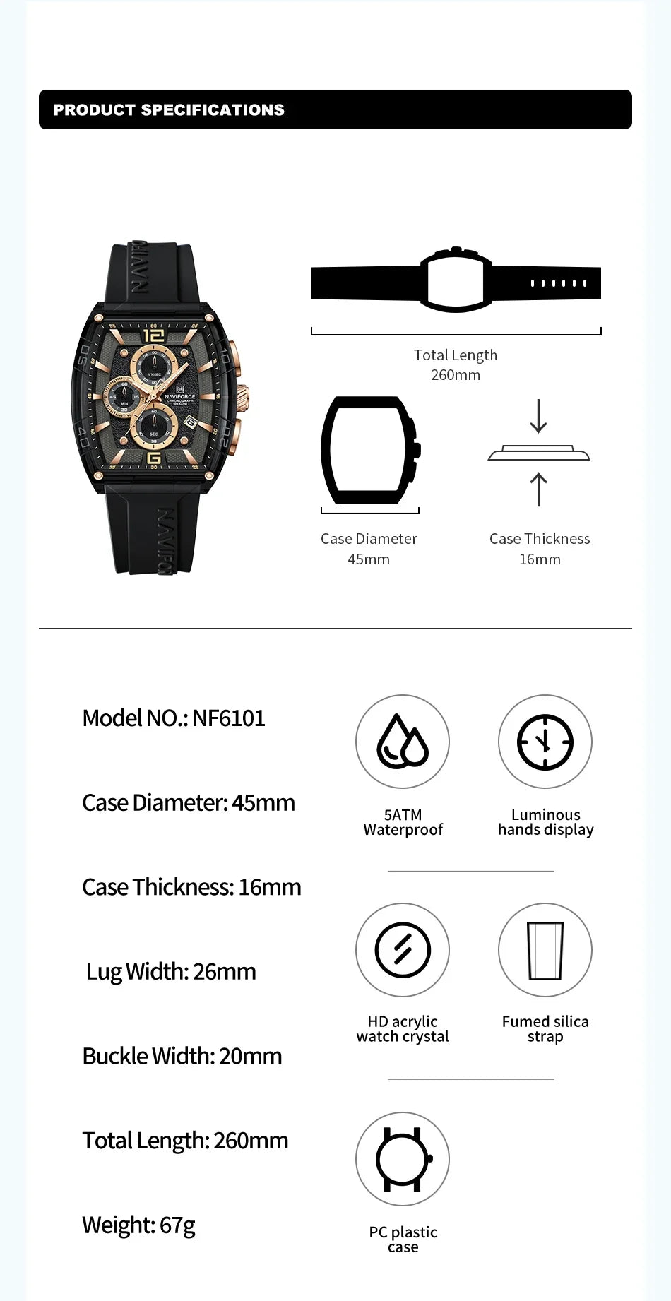 Montre Homme NAVIFORCE 2025 Militaire Sport Quartz – Étanche 50M Silicone Date Haute Qualité