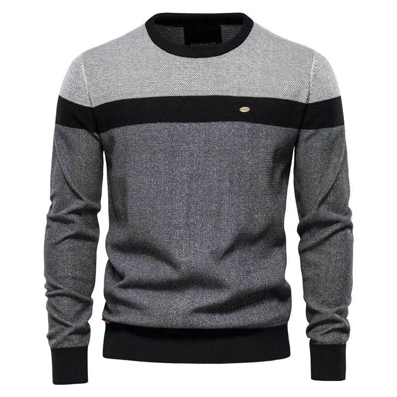 Pull Homme Coton Bicolore Col Rond – Pullover Tricoté Casual Chaud Qualité Premium Hiver | Mode Homme Premium