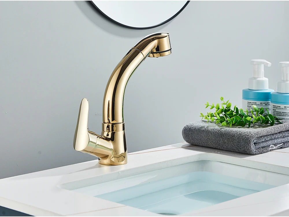 POIQIHY Robinet Lavabo Extractible Noir – Mitigeur Chaud Froid, Rotation 360°, Bec Relevable | Chrome & Noir Salle de Bain
