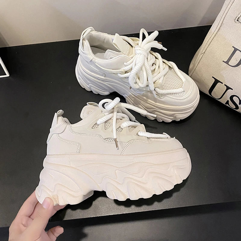 Sneakers Mesh Wedge 8.5cm Femme Chunky 2025 – Plateforme Respirante Talon Caché Été