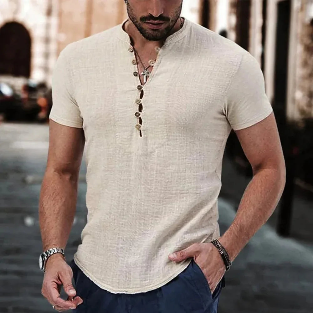 Chemise Homme Manches Courtes Lin Coton Boutons Casual Élégante Respirante Été Tendance – Chemise Lin Premium Confortable Polyvalente | Mode Homme Premium